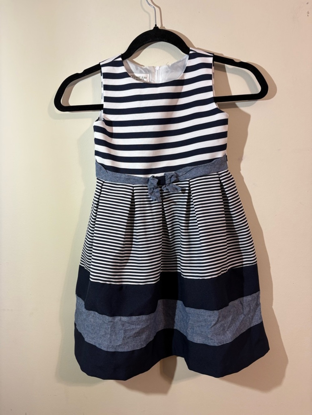 Bonnie Jean Girls' size 6 Sleeveless Tiered Color Block Stripes navy white dress